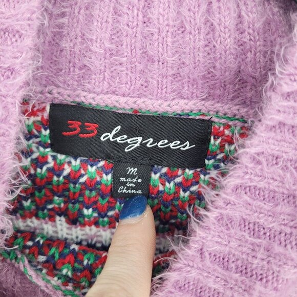 33 degrees womens Medium Pink red fair isle super soft cropped mock neck sweater - Picture 5 of 9